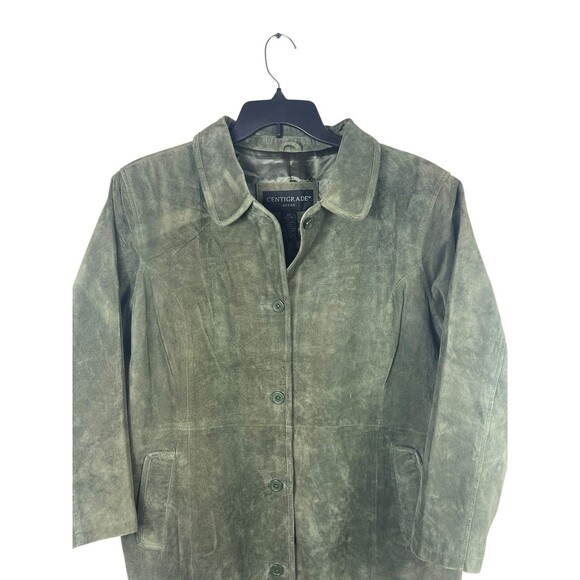 Centigrade Suede Leather Coat Jacket 2X Petite Genuine Washable Olive Green NWT - Picture 3 of 9